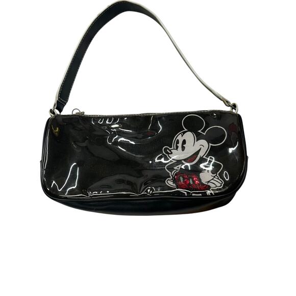 Y2K‎ Mickey Mouse Shoulder Bag Disney Black Red PVC Retro Baguette Style - Picture 1 of 11